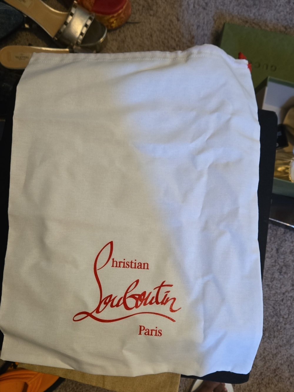 Christian Louboutin White Drawstring Dust Bag with Red Logo